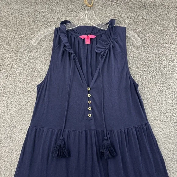 NWOT Lilly Pulitzer Malone Maxi Dress Tiered Navy Blue Preppy Cotton Women Small - Picture 2 of 9
